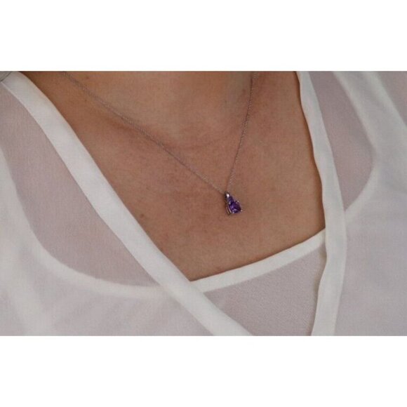 Pendant Only 10k White Gold Natural Purple Amethyst Pendant - Picture 3 of 7